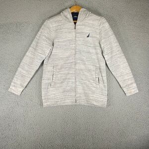 Nautica Fleece Lined Hoodie Women’s Size Large Heather Gray Logo Zip Drawstring